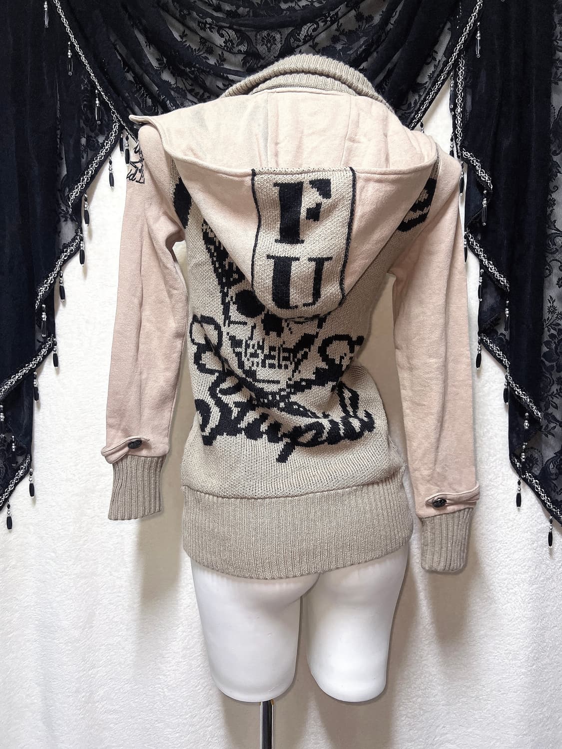 글리츠 glitz y2k 갸루 그런지 펑크 하이넥 해골스컬 후드집업 핀터 상품이미지7