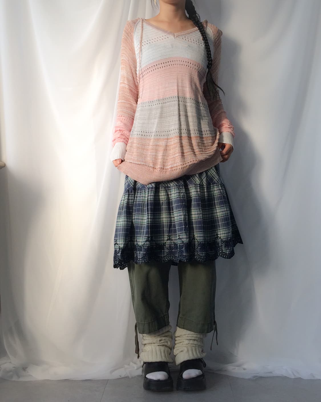 Mixed pattern point crochet hood knit 상품이미지7