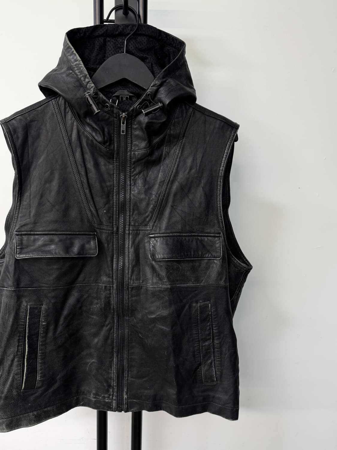 빈티지 투포켓 후드 레더 베스트 상품이미지2