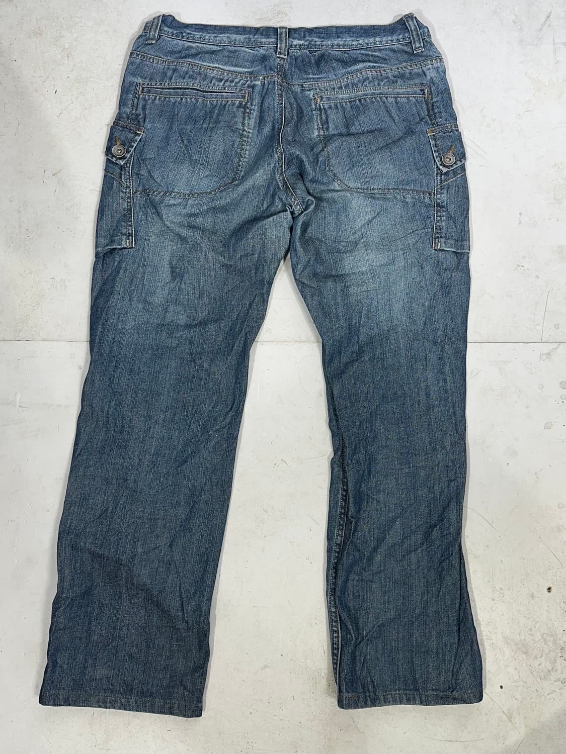 일본 빈티지 중청 대대장 와이드 포켓 디테일 데님 카고 팬츠 청바지 L 상품이미지5