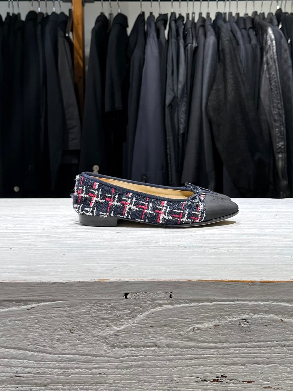 샤넬 블랙 레드 트위드 발레리나 플랫 슈즈 상품이미지6