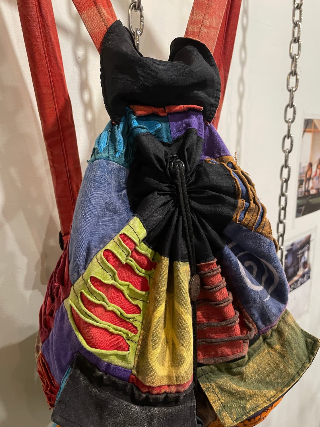 피스 다색 패치워크 그런지 워싱 나무단추 백팩 히피 모리 상품이미지6