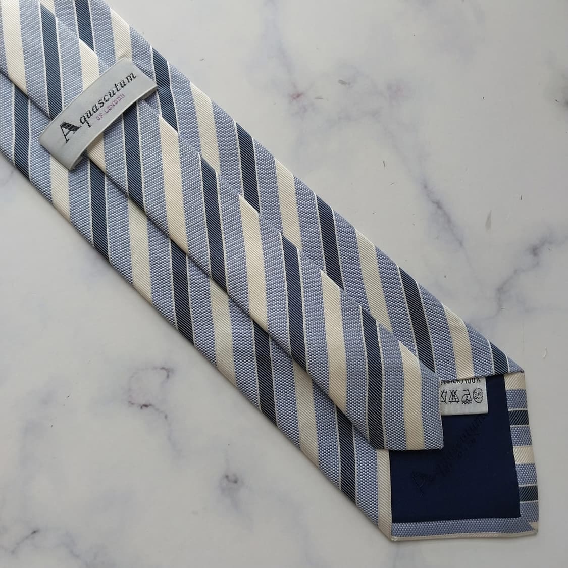 아쿠아스큐텀 실크 블루 스트라이프 넥타이 9.3cm A+등급 K2033 상품이미지8