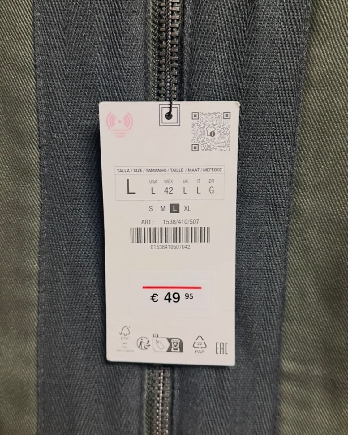자라(ZARA) 유럽판 다크올리브 집업 헤비코튼 자켓 L 새상품 상품이미지6