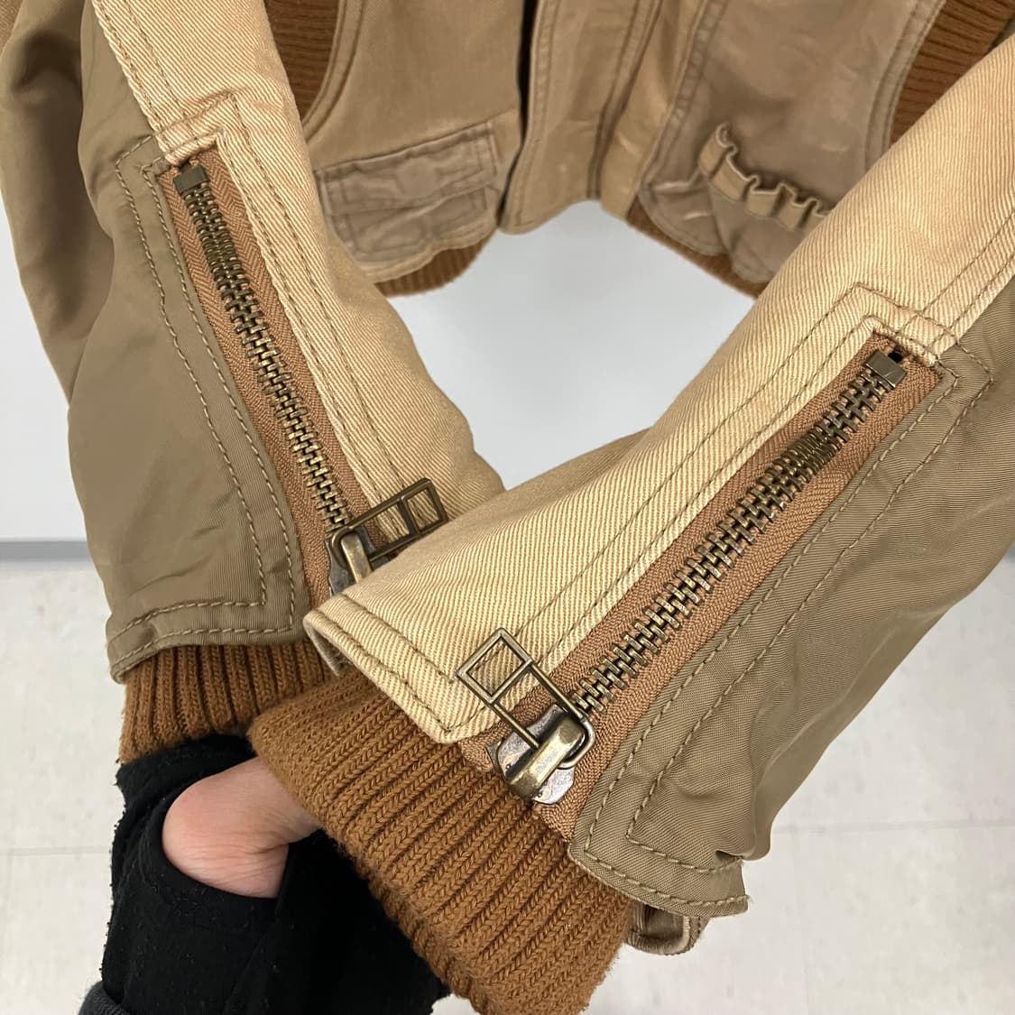 VTG 빈티지 배색 유틸리티 니트 하이넥 집업 블루종 M 상품이미지8