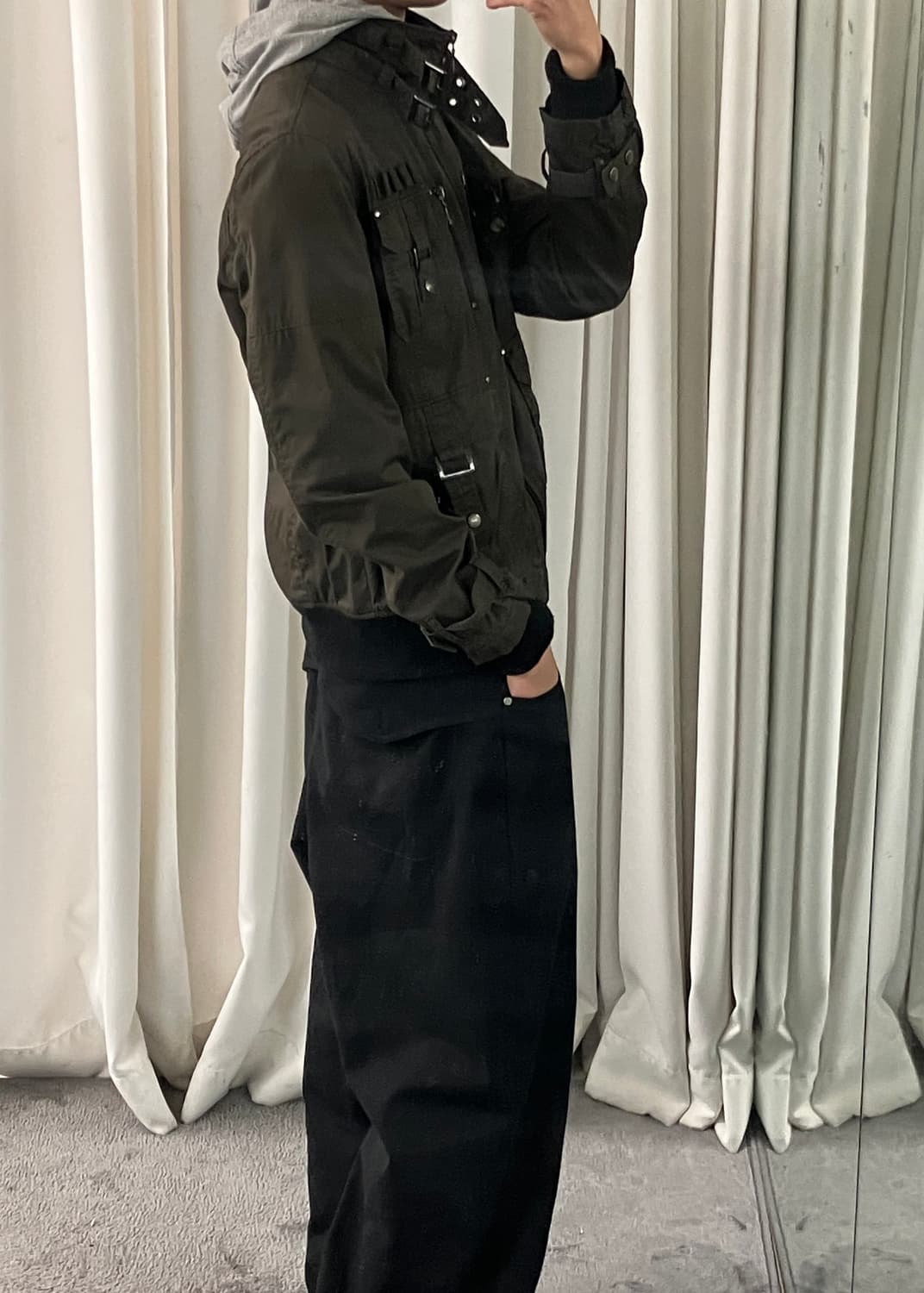 JPN VTG 카키 펑크 지퍼 디테일 자켓 L 상품이미지9