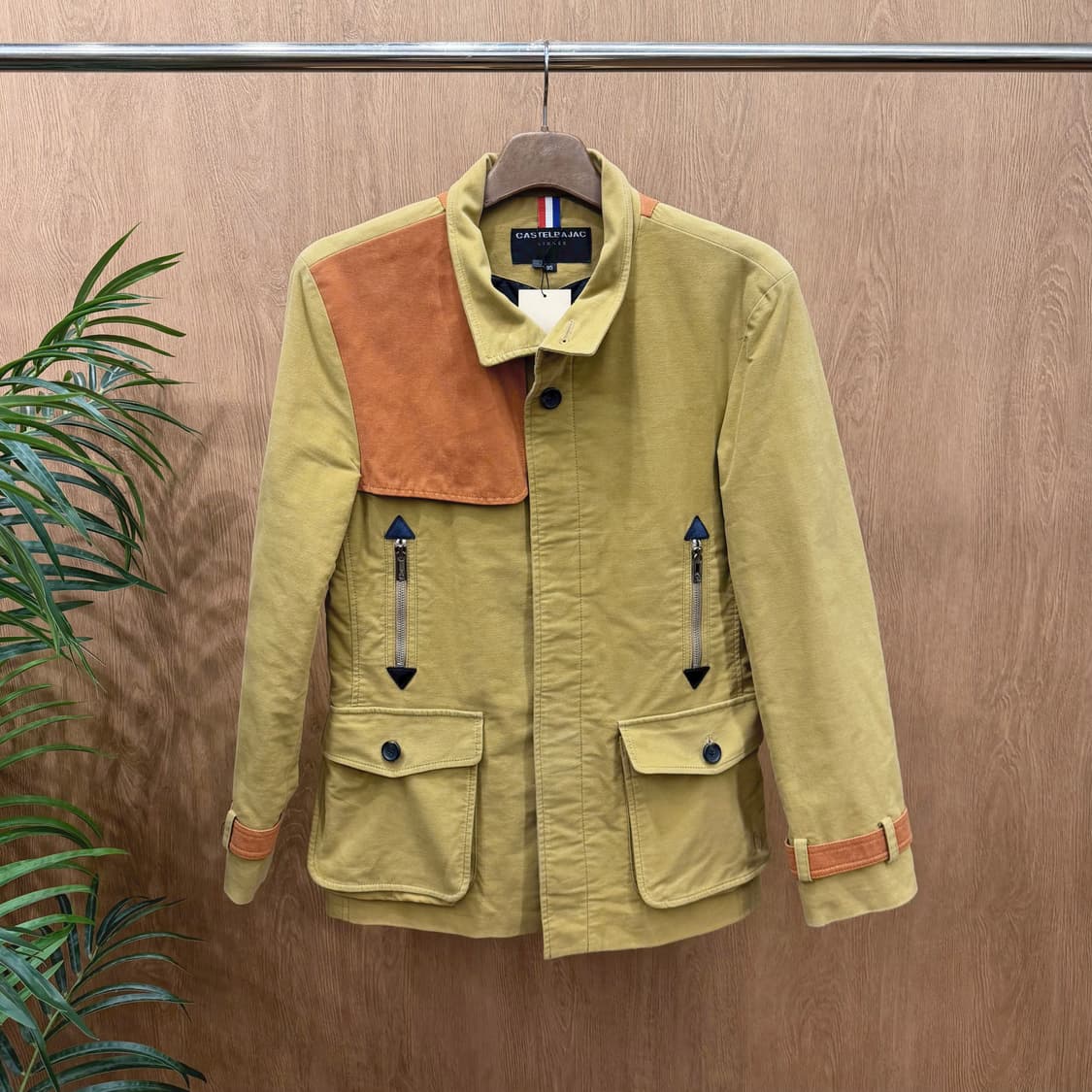 까스텔바작 필드 자켓 컬러 블록 브릭 오렌지 스웨이드 패치 디테일 옐로우 상품이미지1