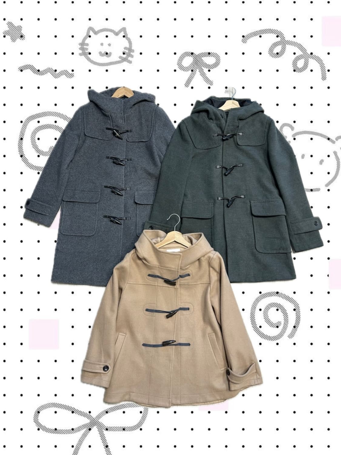 jpn 떡볶이코트 더플코트 하구미 스즈코 모리걸 너드 히피 갸루 상품이미지1