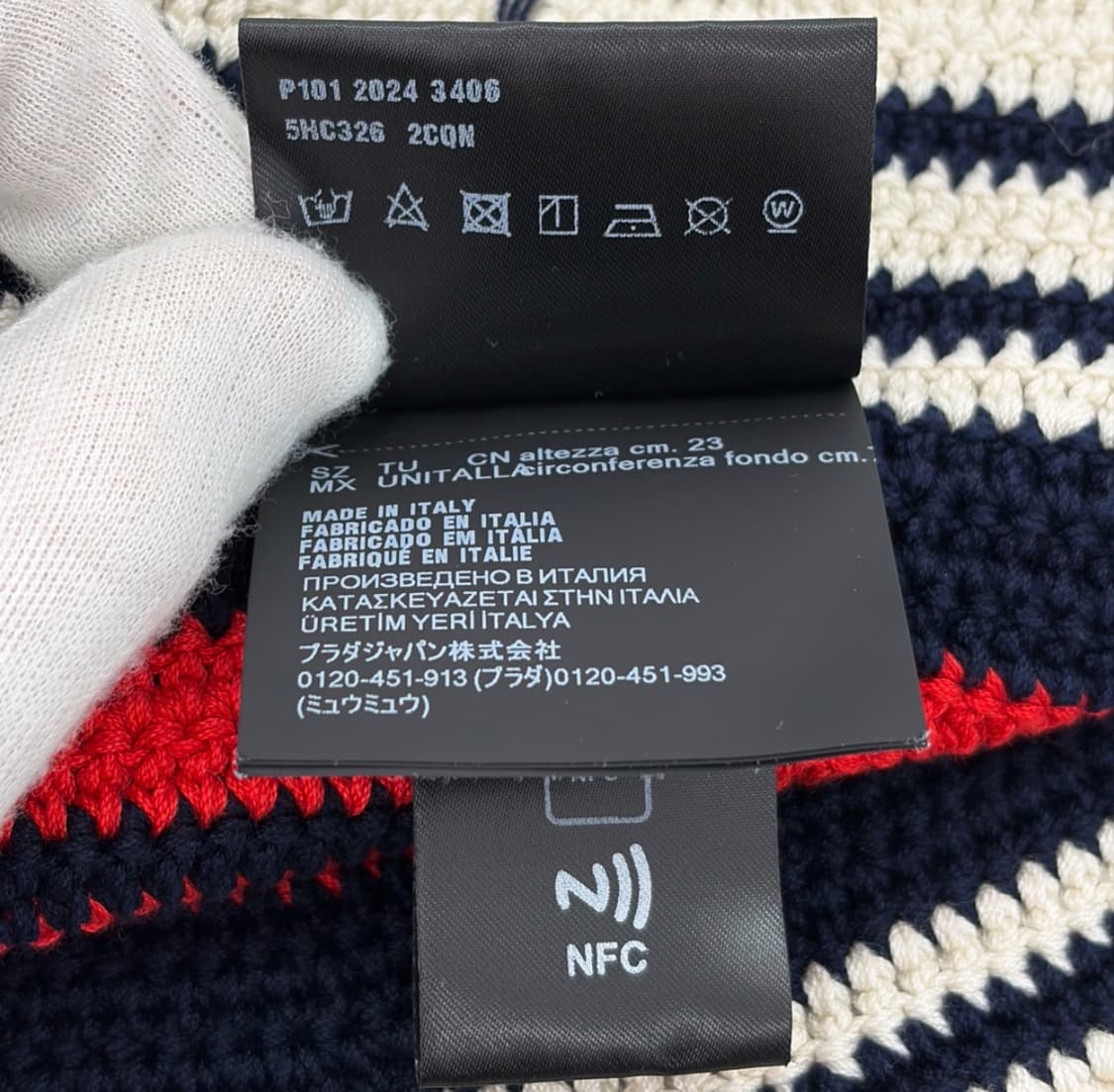 [OS] 미우미우 여성 로고 크로셰 스트라이프 니트 비니 버킷햇 모자 상품이미지6