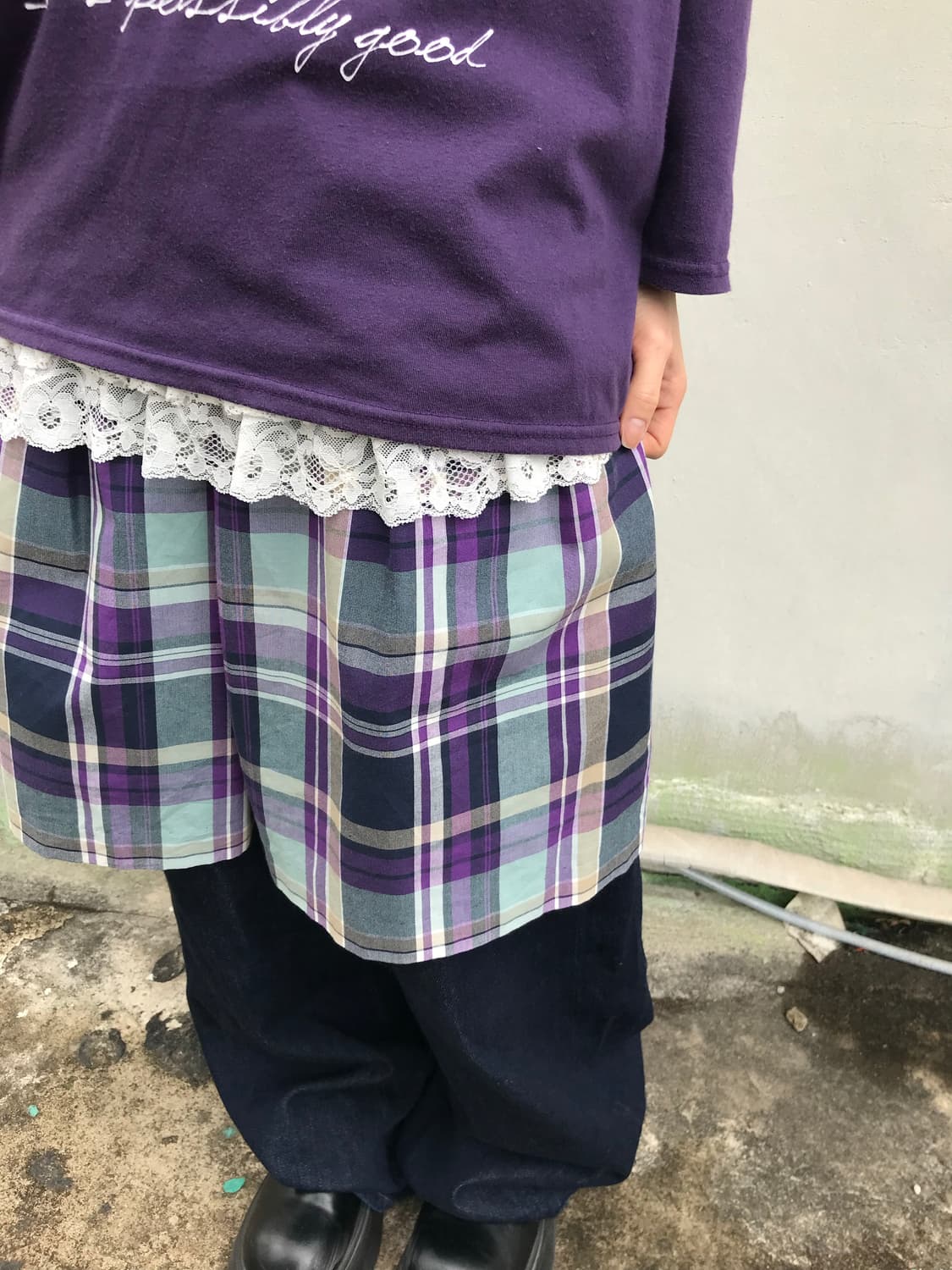 라벤더 체크 플리츠 스커트 상품이미지3