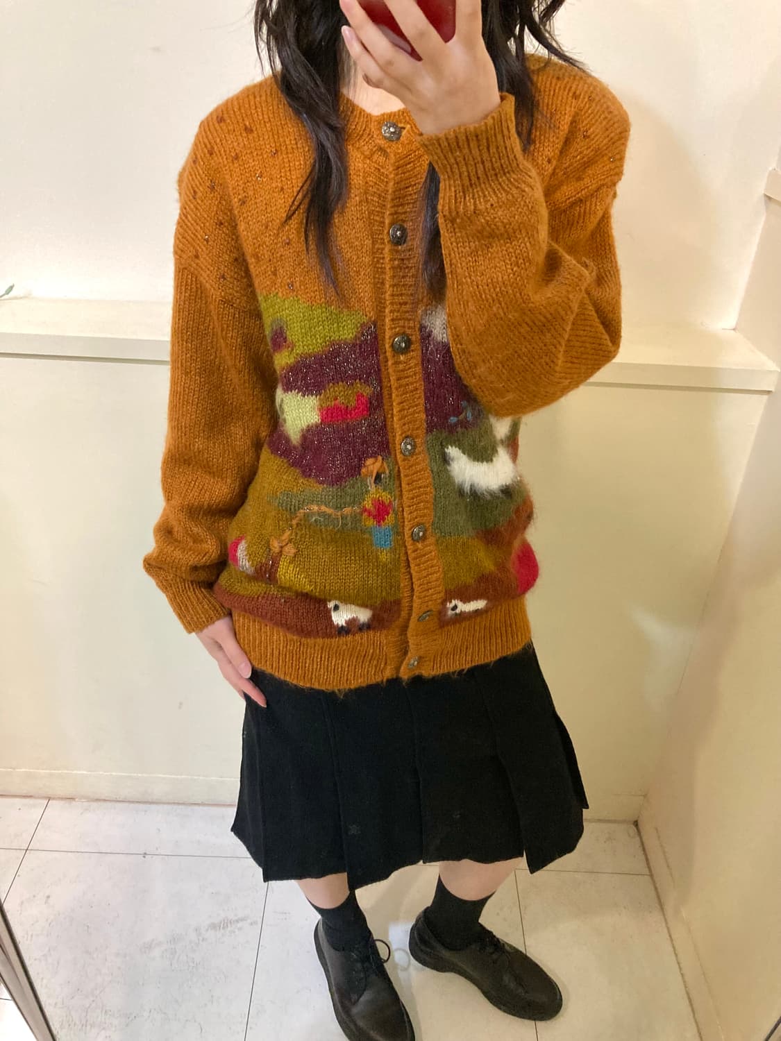 빈티지 브라운 패턴 오버핏 가디건 상품이미지8