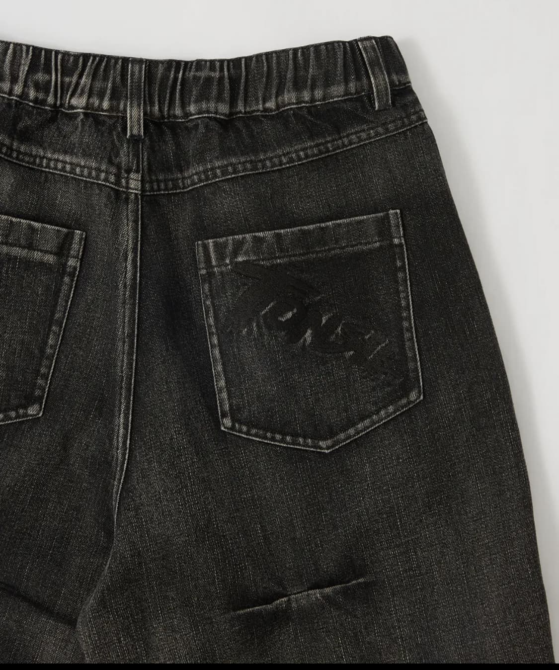 톤슬 워싱 플리츠 밴딩 데님 팬츠 블랙 상품이미지2