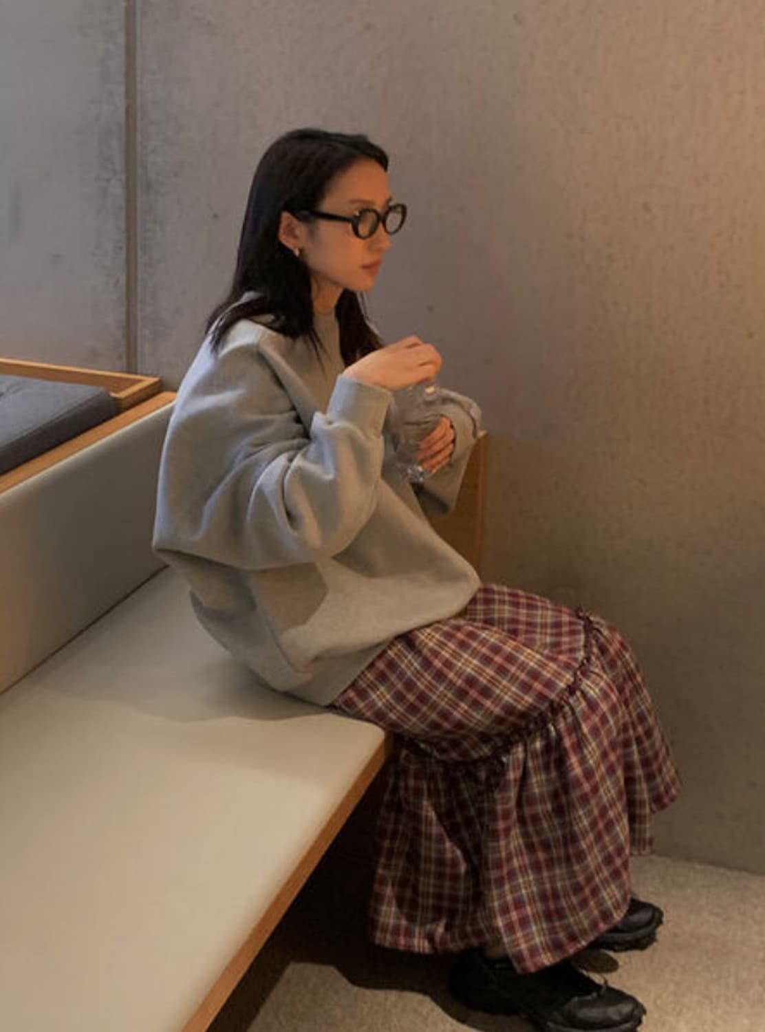 블렘토 체크 프릴 롱 스커트 버건디 상품이미지6