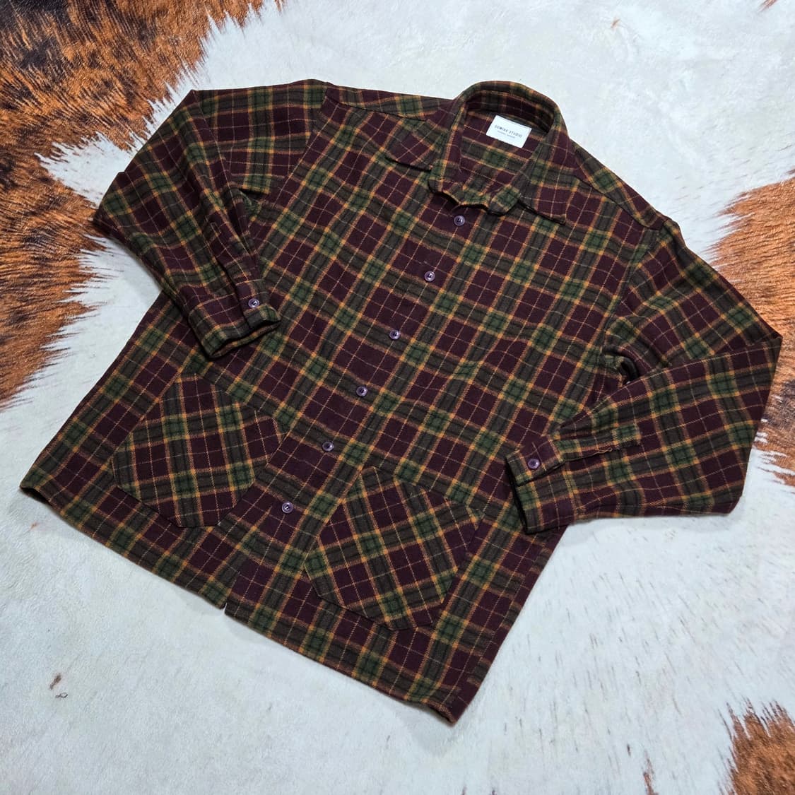 빈티지 버건디 그린 오버핏 체크 셔츠 상품이미지1