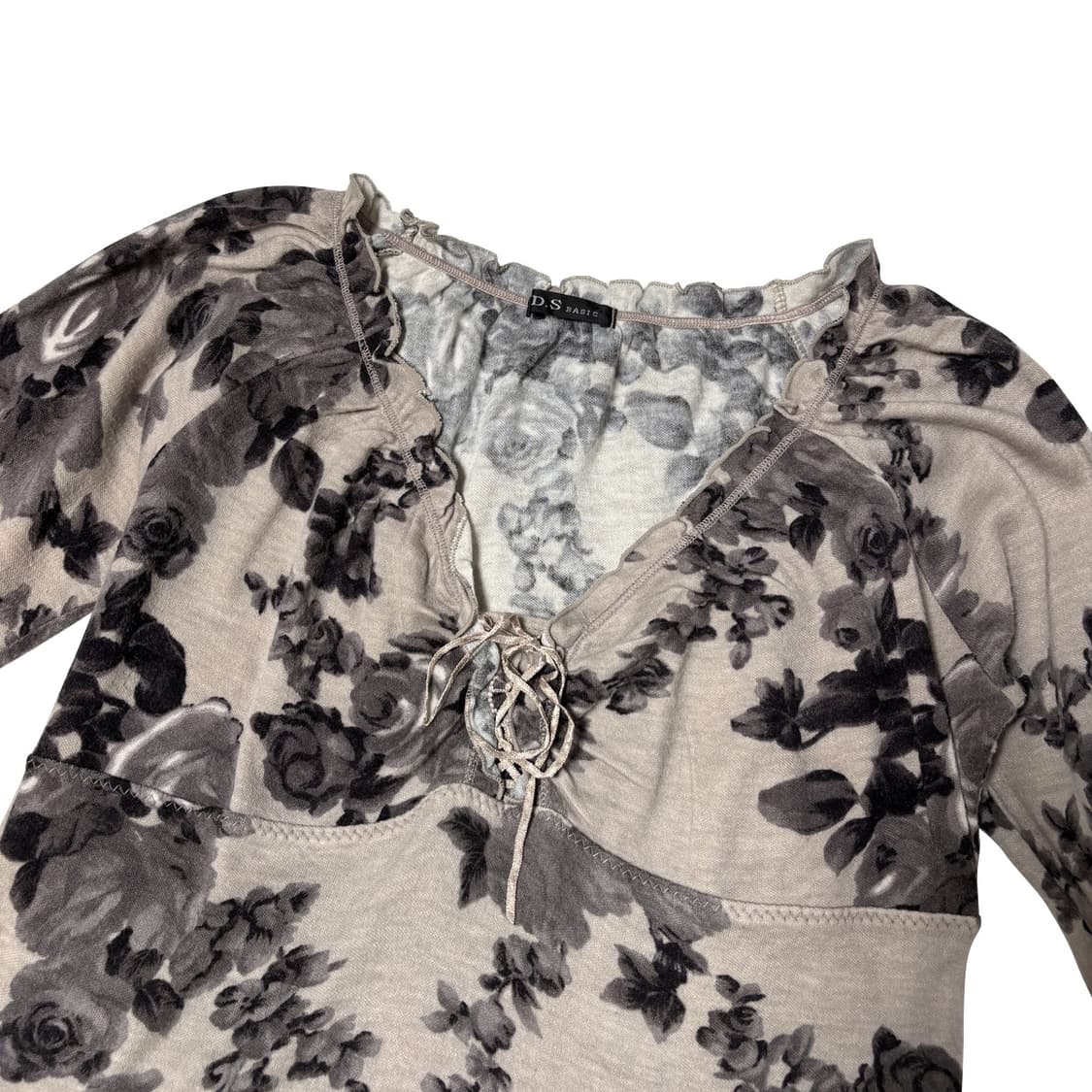 빈티지 플로럴 브이넥 프릴 디테일 긴팔티 상품이미지3