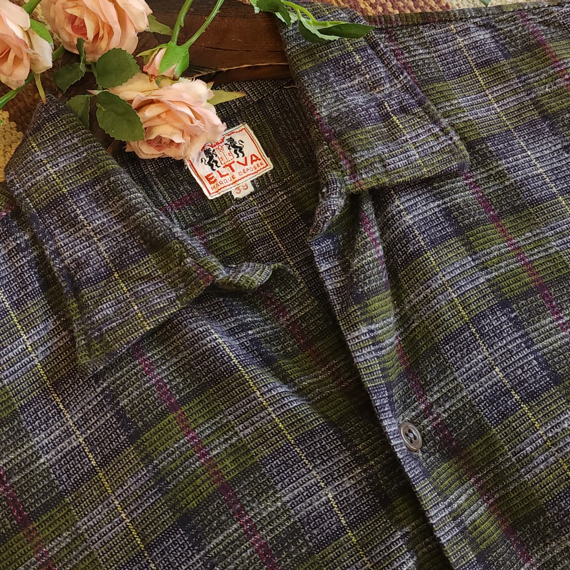 60s 프랑스 워크셔츠 플란넬 셔츠 가드너 빈티지 셔츠 튜닉 셔츠 퍼플 상품이미지10