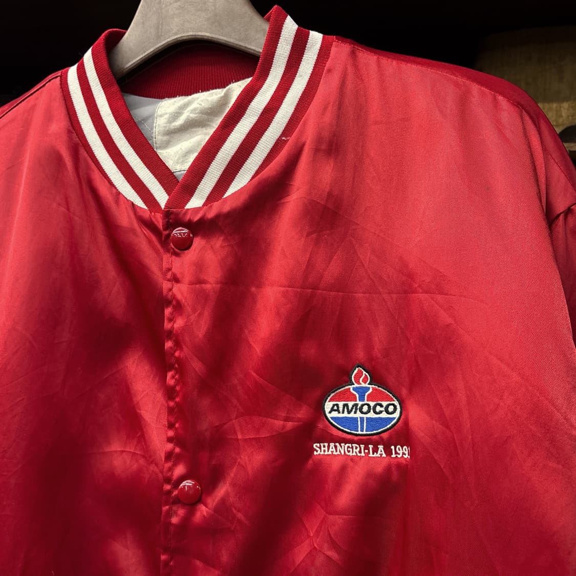 90s VINTAGE 아모코 네이티브 인디언 사틴 바시티자켓 N935 상품이미지6