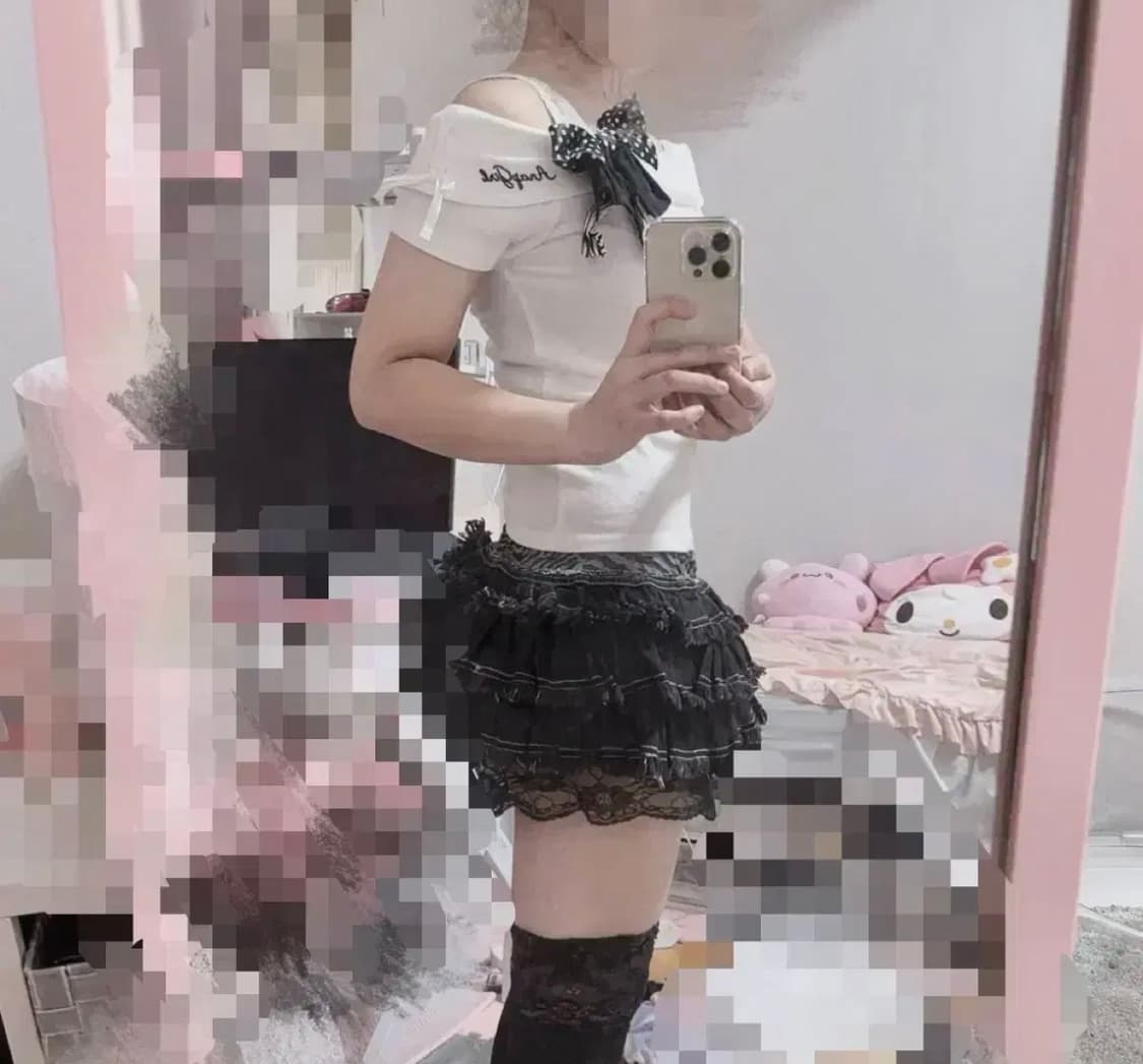 리본브로치 갸루 로걀탑 블랙 코디세트 상품이미지2