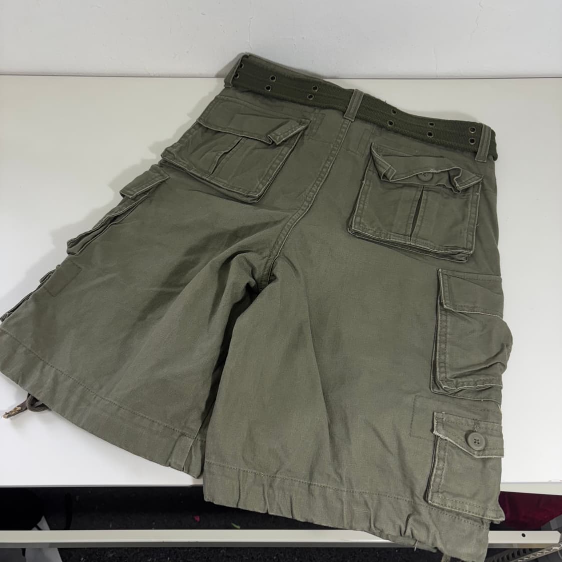 S-M 빈티지 카키 와이드핏 카고포인트 면 반바지 상품이미지2