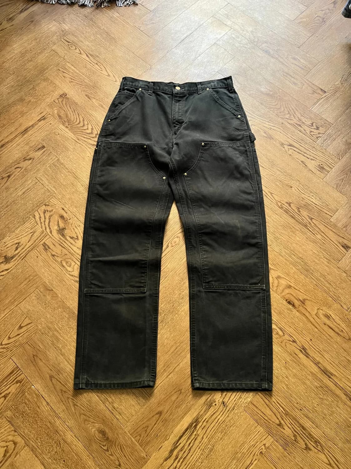 [34]칼하트 USA 덩가리핏 빈티지 워싱 블랙 더블니 워크 팬츠 상품이미지1