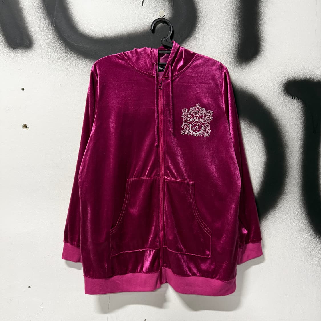 VTG 빈티지 핑크 벨벳 실버 빅 프린팅 집업 후디 상품이미지2