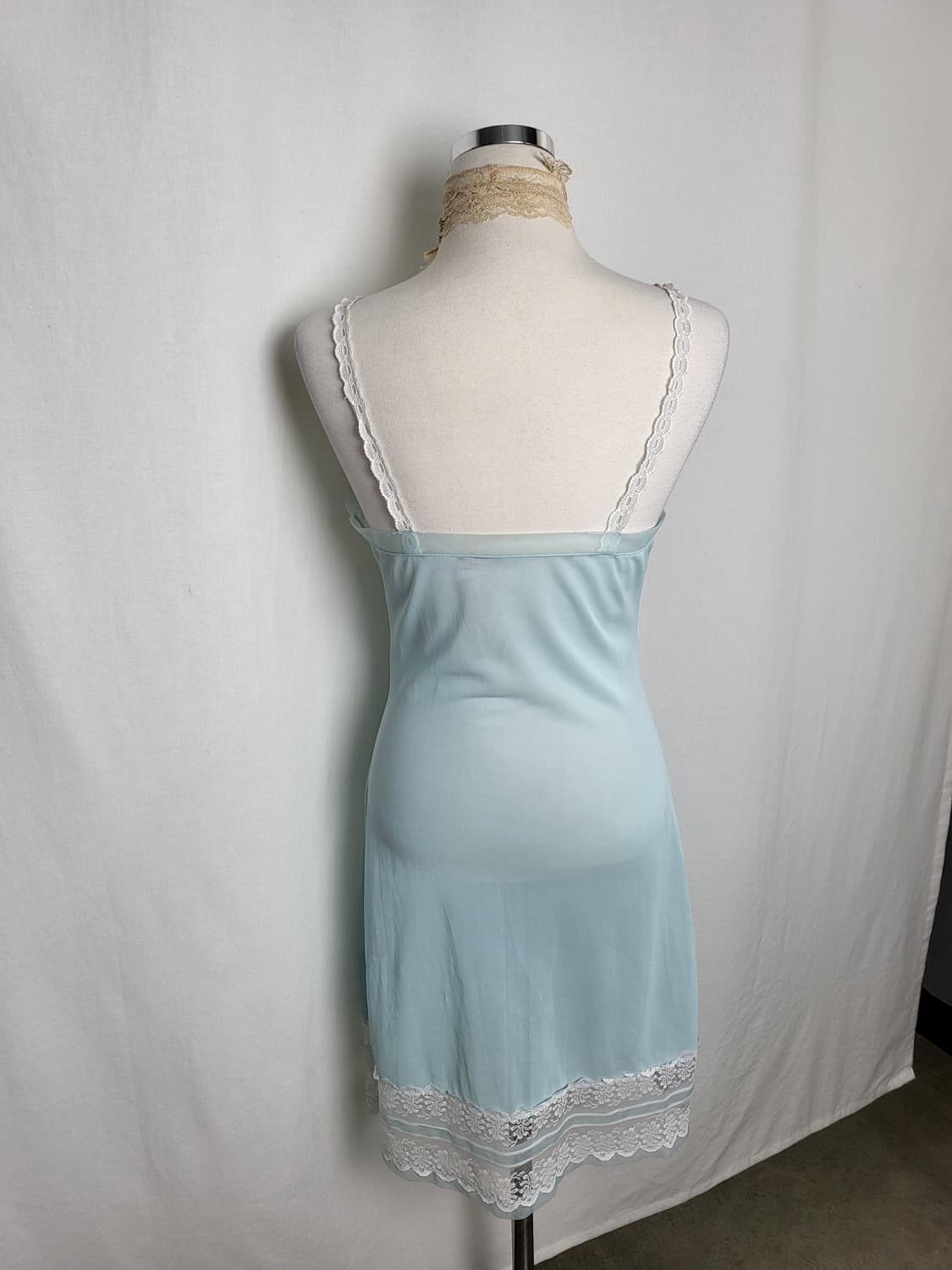 빈티지 아이스 블루 레이스 슬립 원피스 상품이미지2