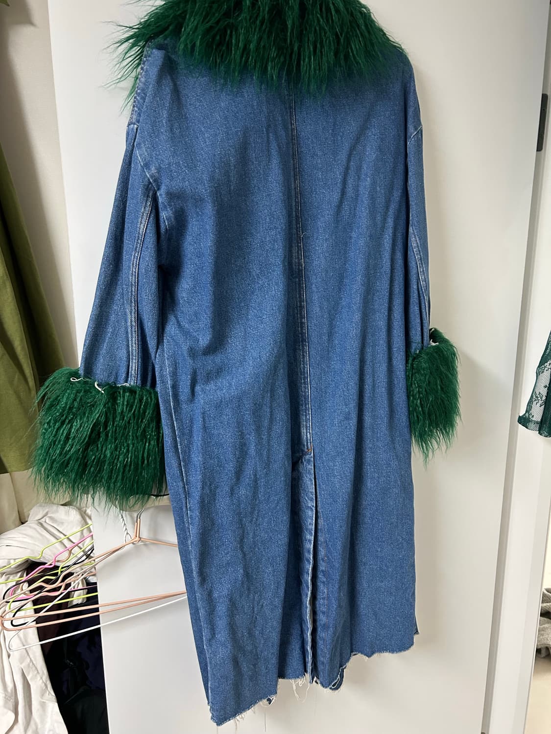 자라(zara) 데님 롱 코트, 그린 퍼 트리밍 상품이미지5