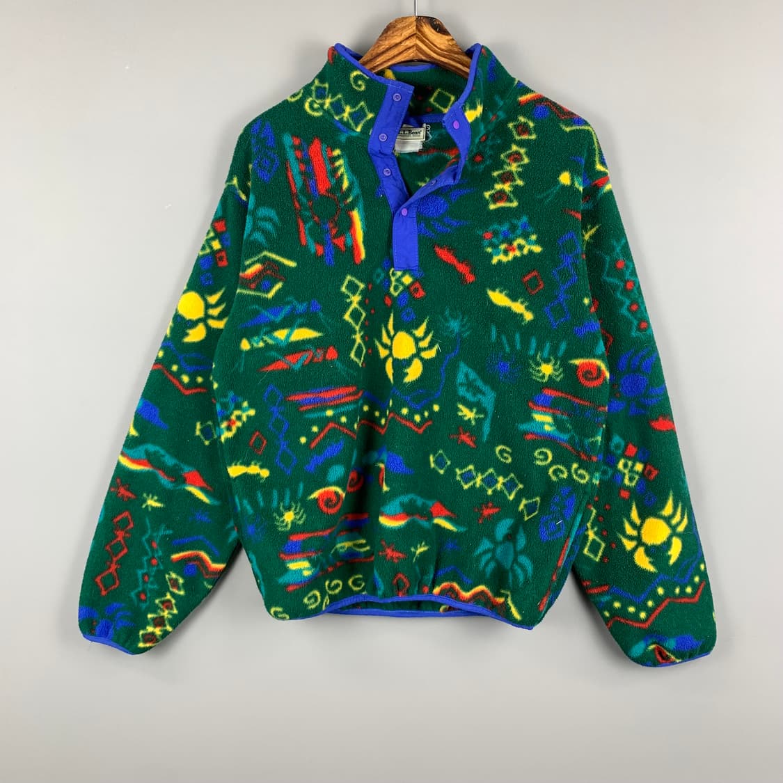 90s LLbean 엘엘빈 빈티지 패턴 신칠라 버튼 플리스 아노락 상품이미지2
