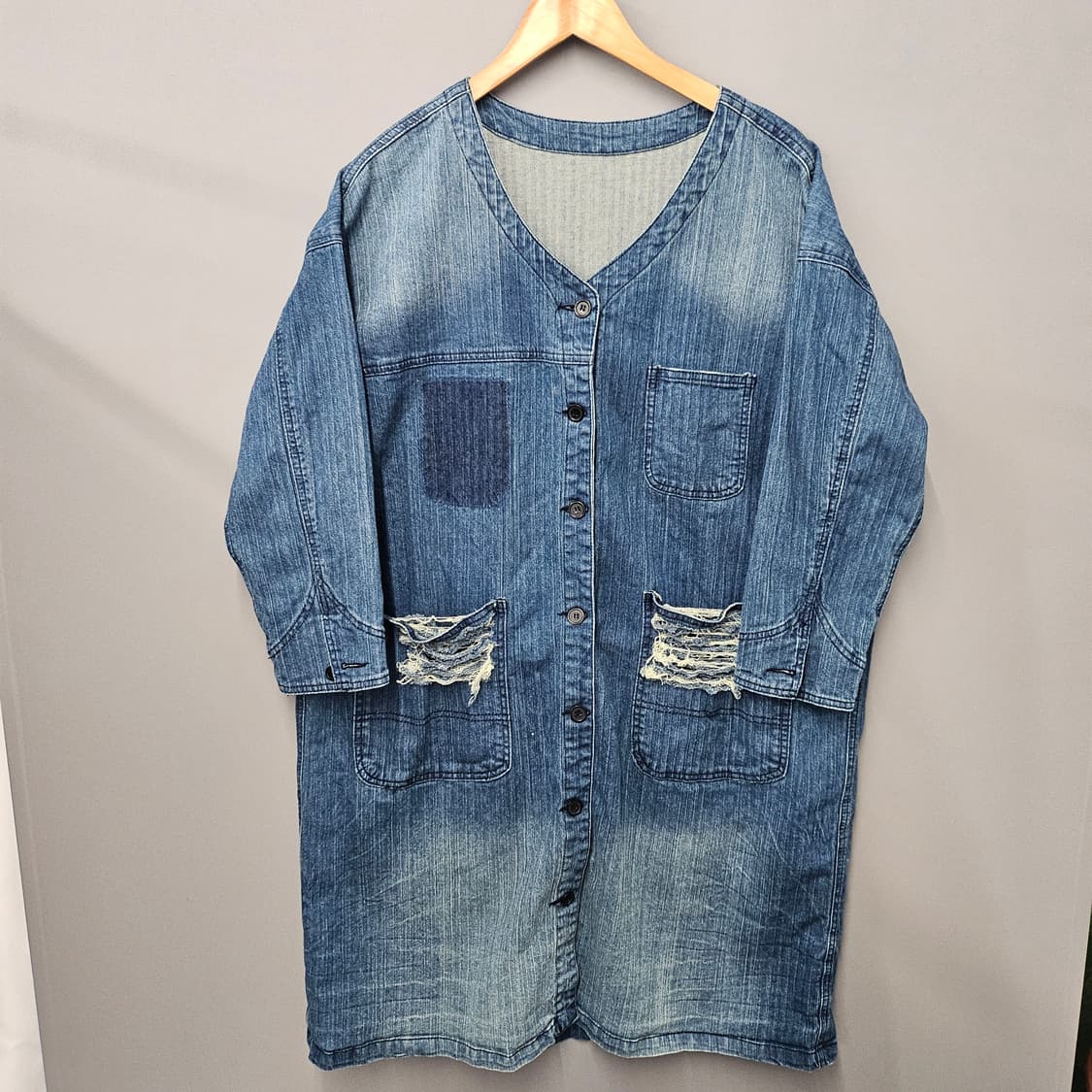 JPN vintage 포켓 데미지 데님 롱자켓 상품이미지1
