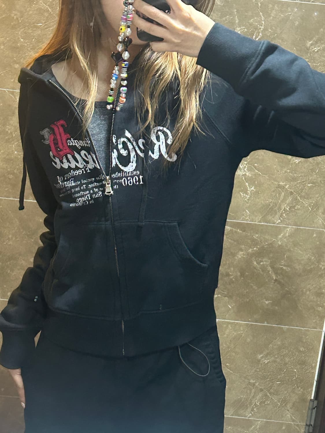 행텐 빈티지 패치 프린팅 후드집업 상품이미지1