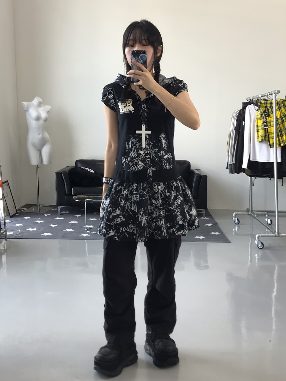 Jpn Y2k Punk Graphic Hoodie Onepiece 상품이미지3