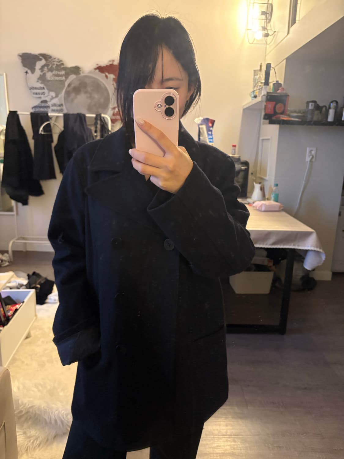 네이비 하이넥 코트 상품이미지3