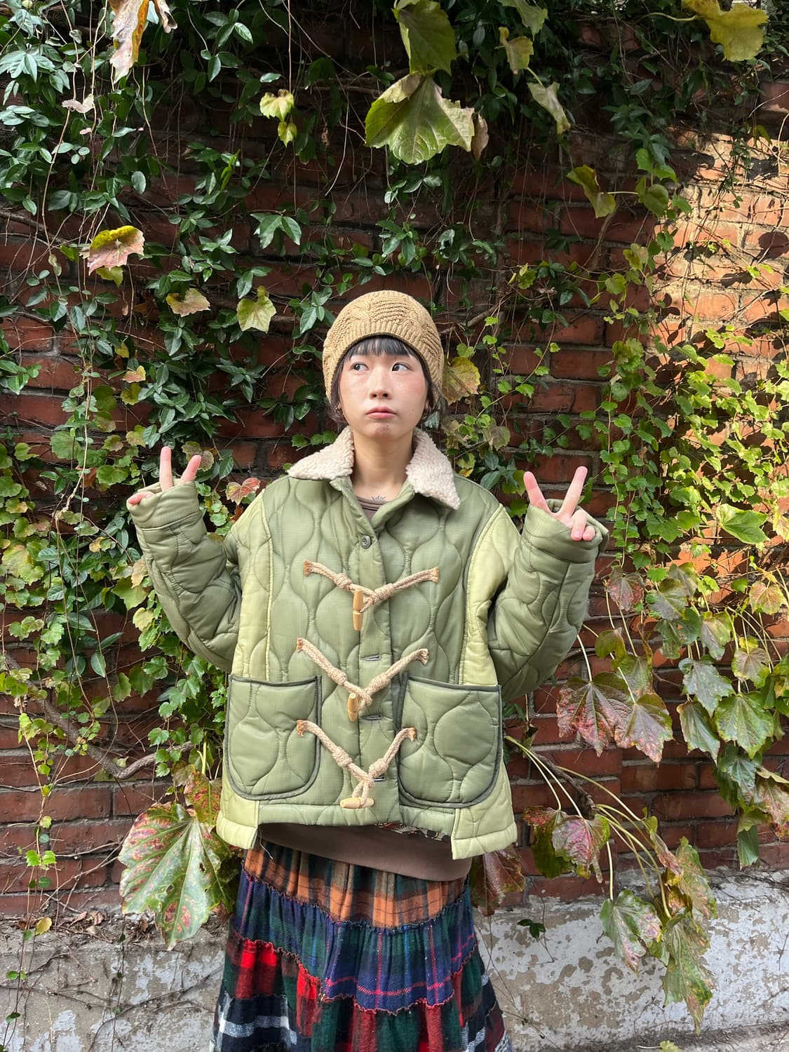 카키 패티 퀼팅 더플 디자인 아우터 상품이미지3