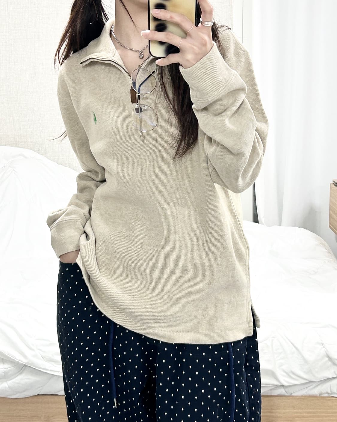 폴로 연베이지 코튼 반집업 상품이미지1