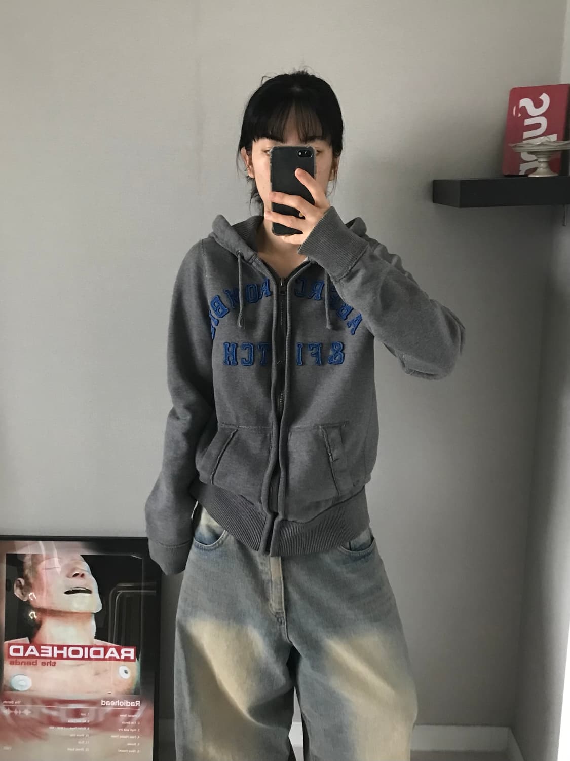 아베크롬비 자수 로고 차콜 후드집업 상품이미지1