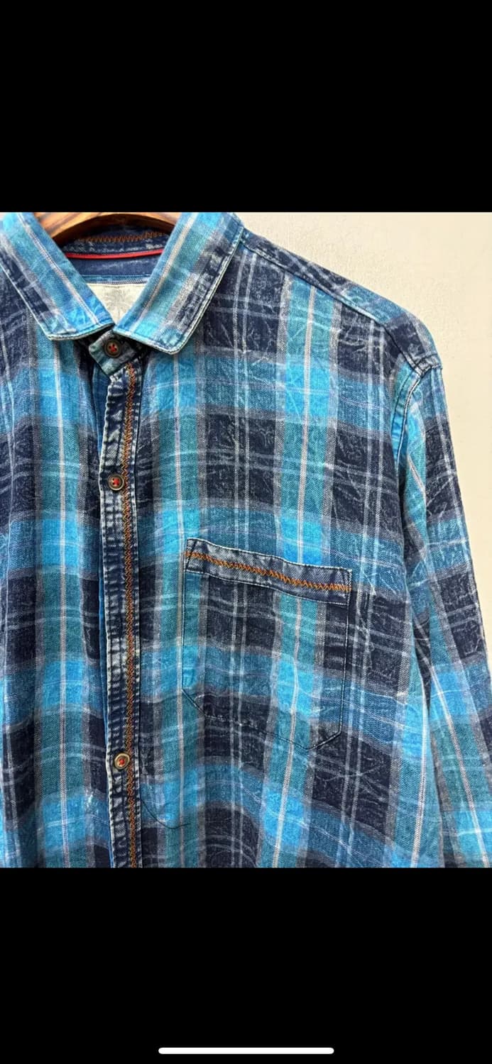 빈티지 블루 체크 무늬 플란넬 셔츠 H1460 상품이미지3