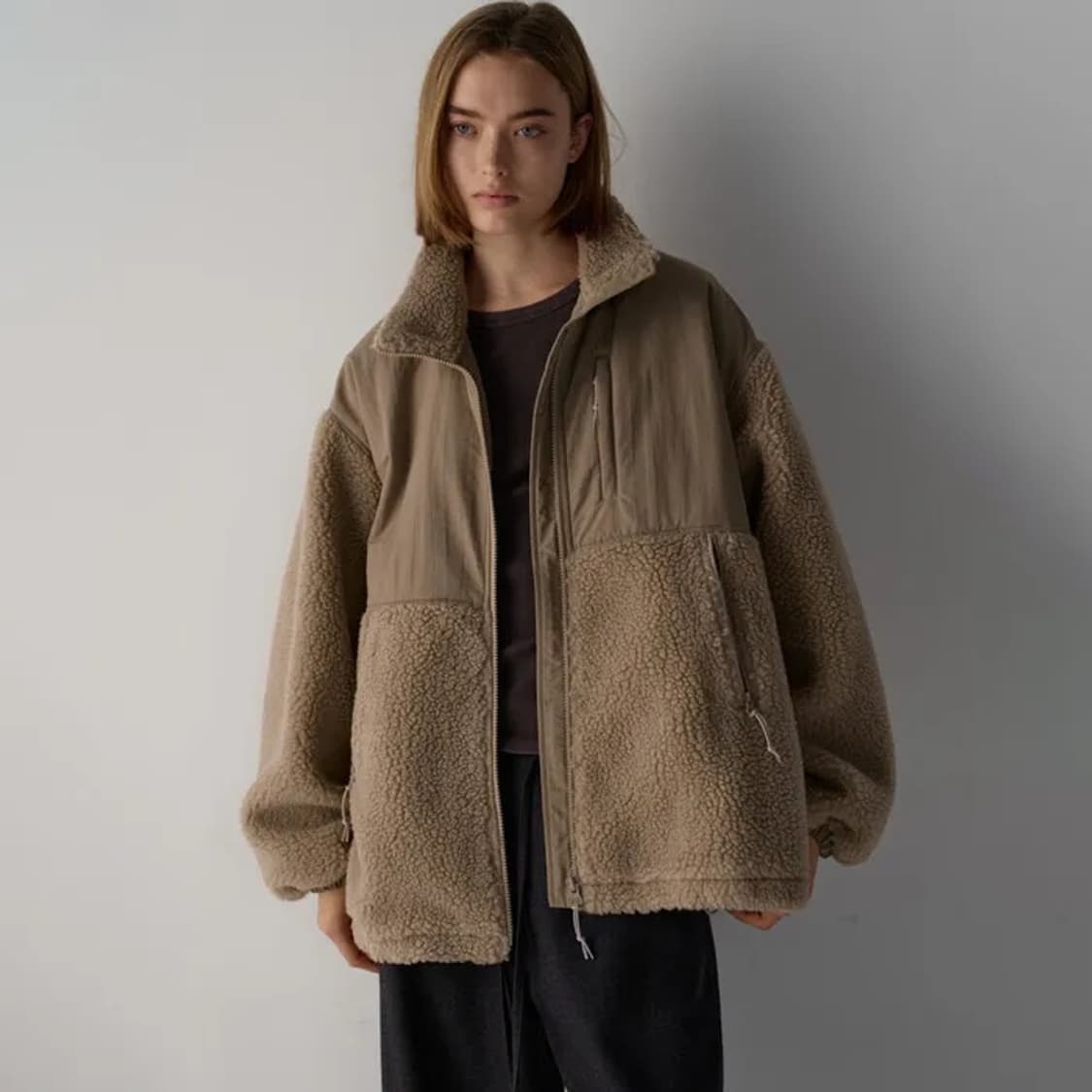 (택O) 파사드패턴 플리스 집업 점퍼 (모카) (s) 상품이미지3