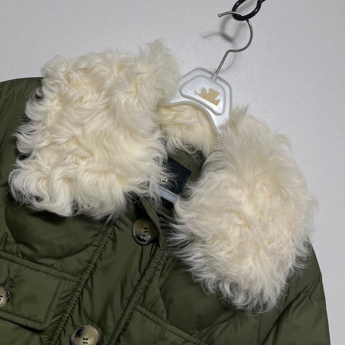 maje 마쥬 구스다운 천연 양털 카키 퍼 롱패딩 s 상품이미지5