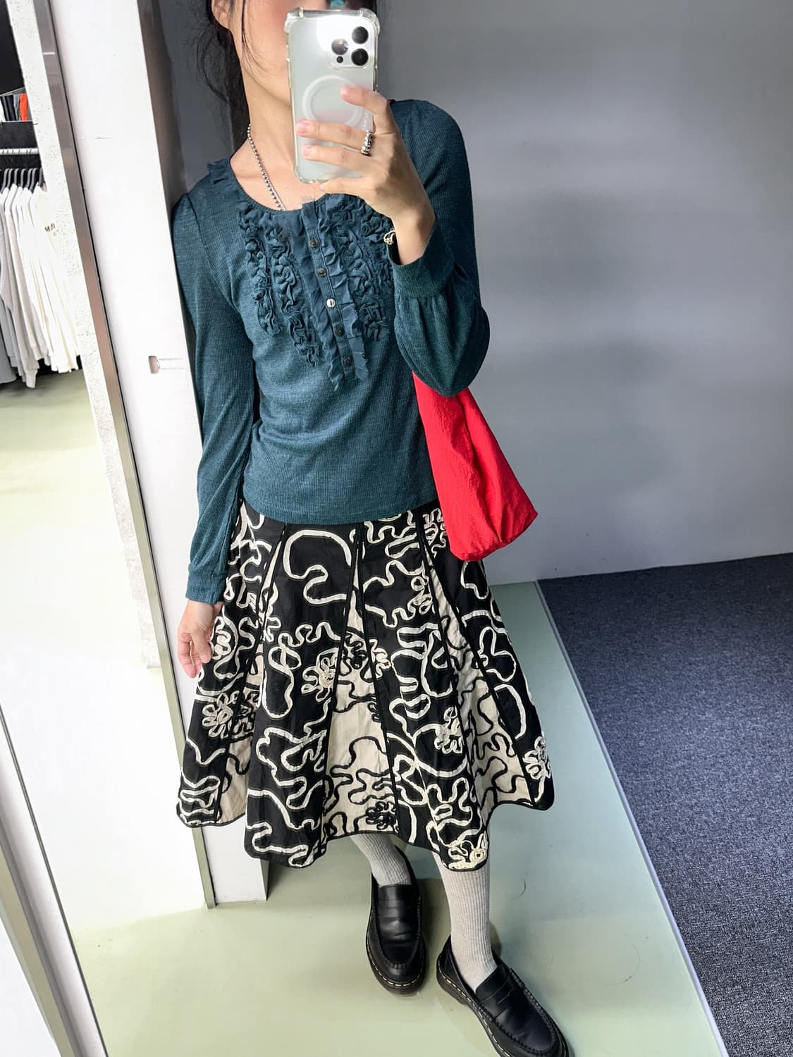 deep blue green ruffle lace top 상품이미지4