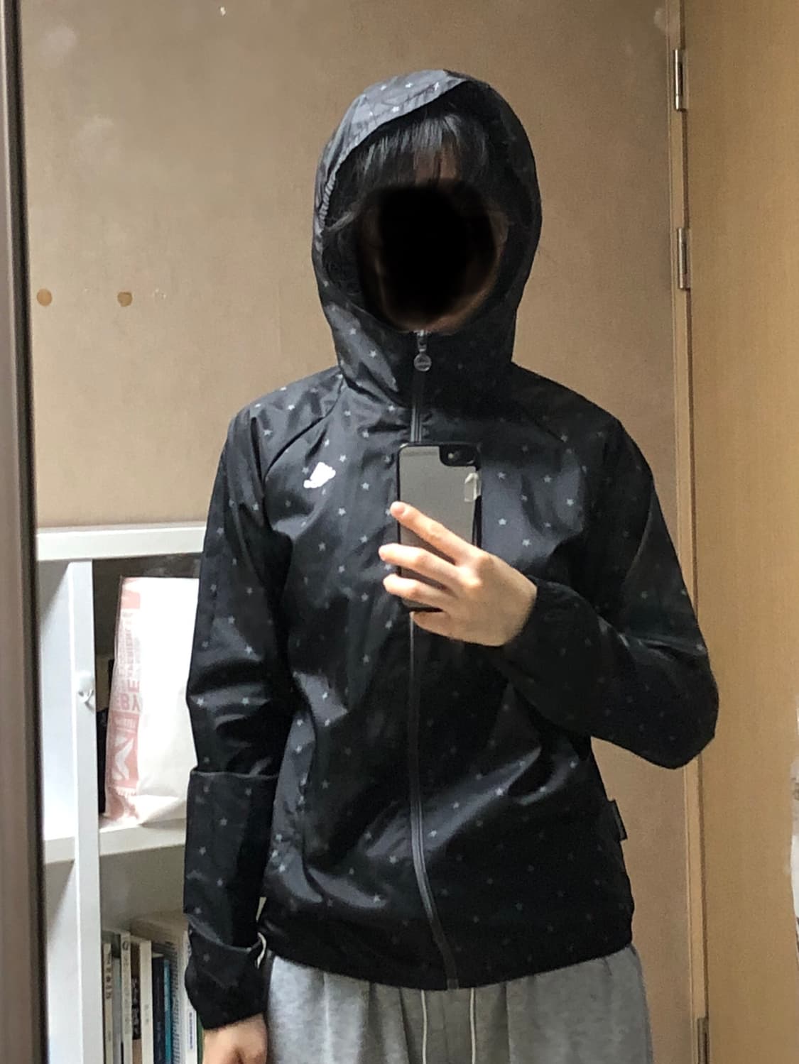 M 아디다스 메쉬 별 후드 집업 자켓 바람막이 져지 회색 검정 도트 상품이미지8