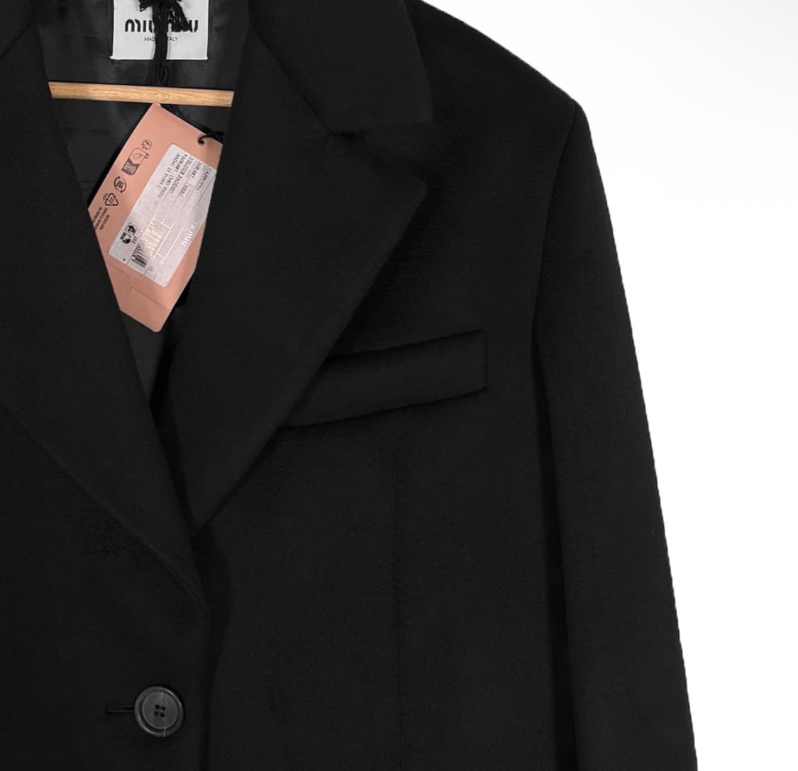 [44] 미우미우 남성 싱글 브레스티드 캐시미어 벨루어 벨벳 코트 블랙 상품이미지4