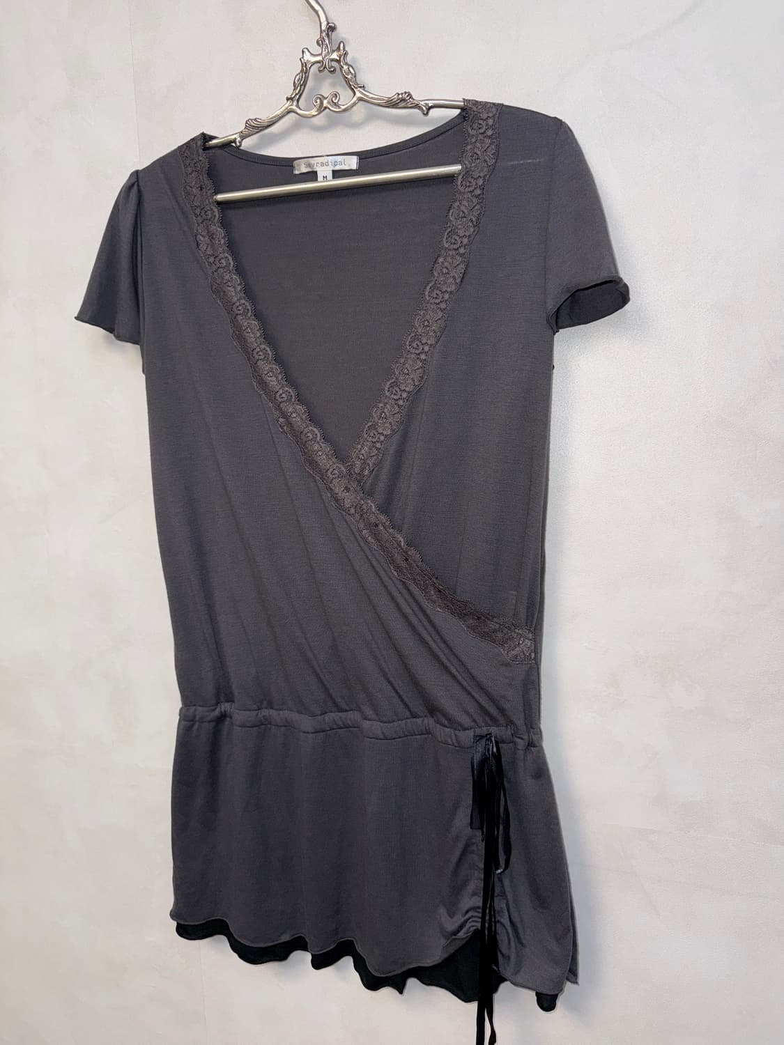 Charcoal cotton lace wrap shirring ops 상품이미지6