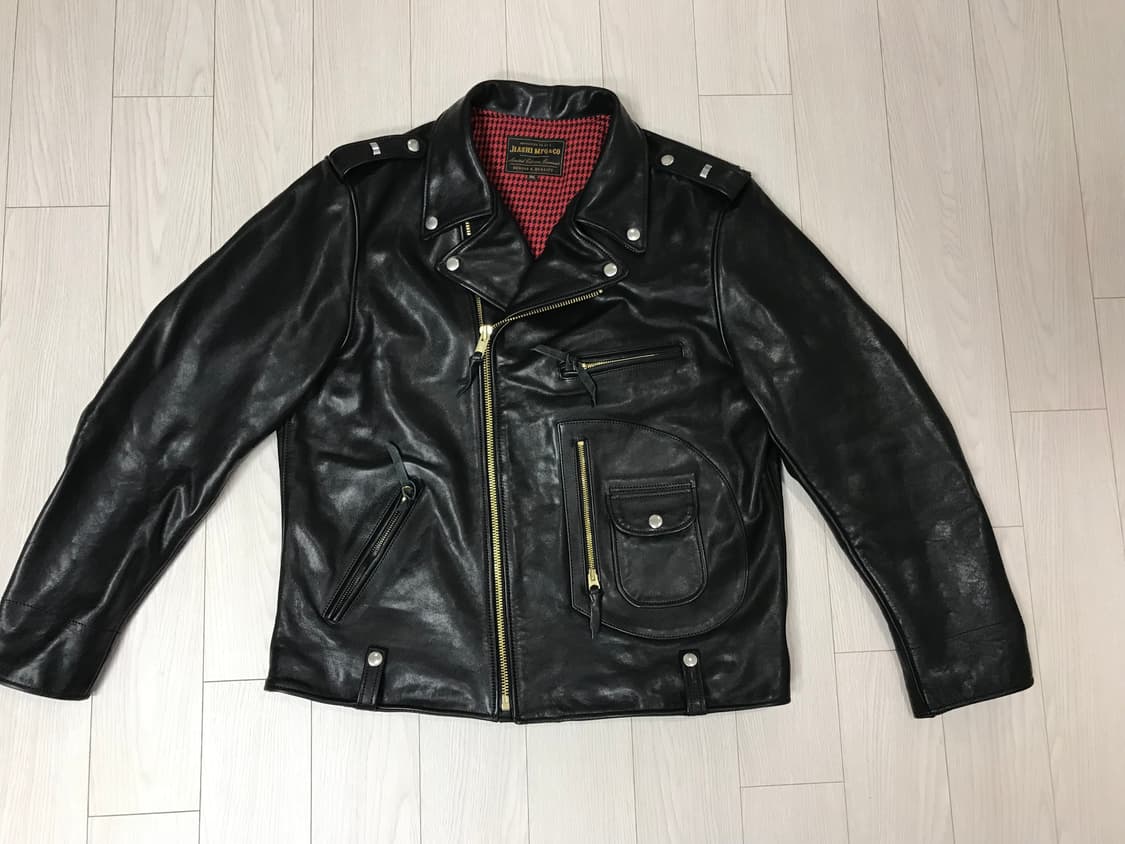 Jiash J24 D포켓 소가죽 카우하이드 더블 라이더 블랙 가죽 재킷 상품이미지2