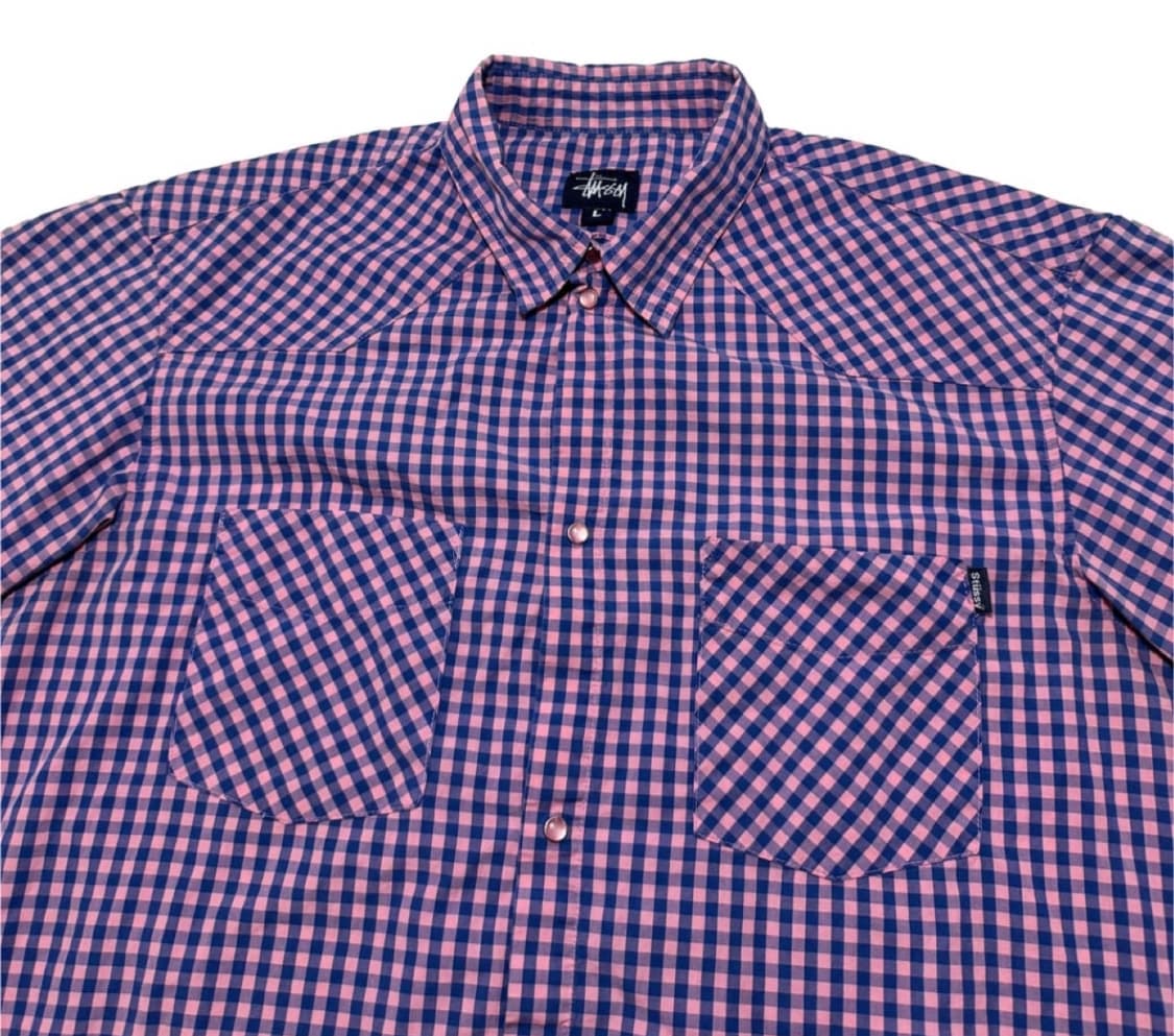 90s 올드 스투시 펄 버튼업 반팔 체크 셔츠 상품이미지3