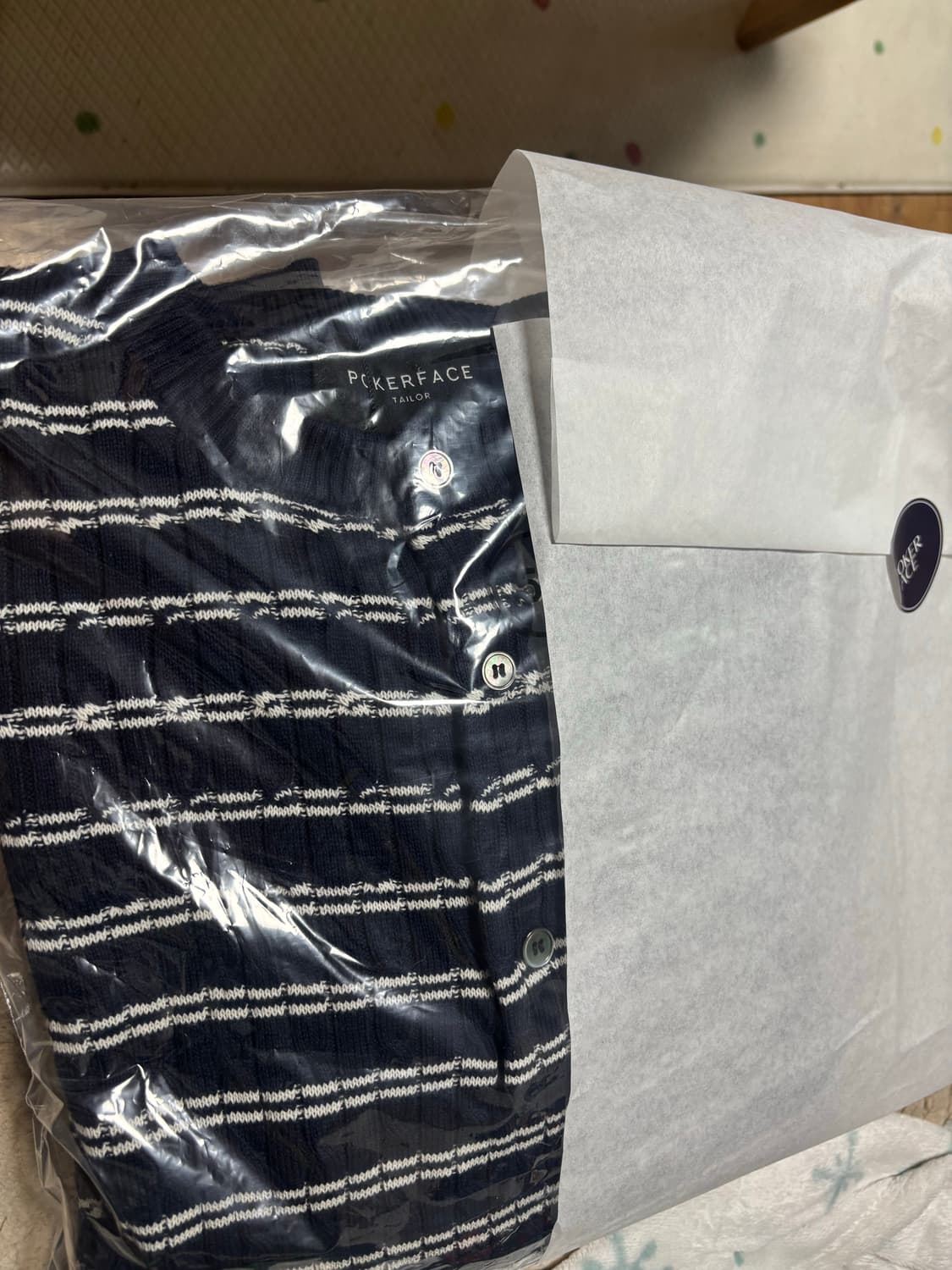 50) 포커페이스 케이블 스트라이프 헨리넥 니트 네이비 상품이미지3