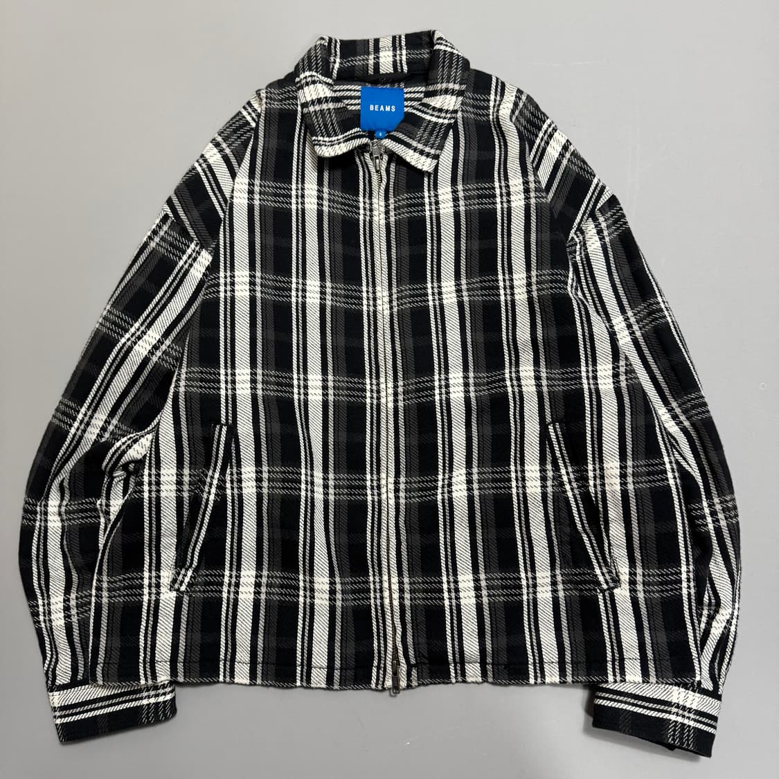 빔즈(BEAMS) 블랙컬러 체크패턴 코튼 더블 집업 블루종 자켓 상품이미지6