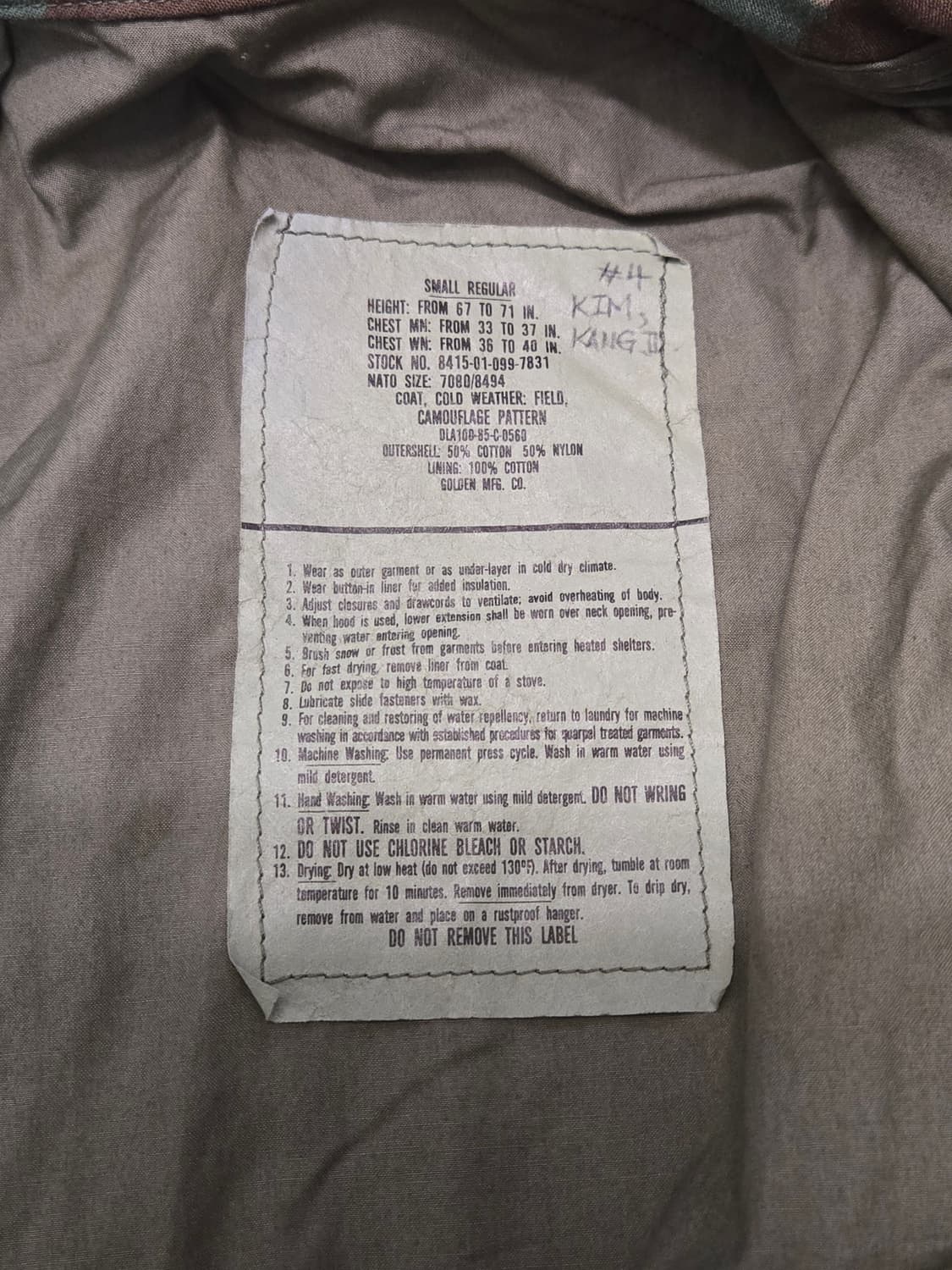 오리지널 US ARMY M65 필드 자켓 우드랜드 (스몰,래귤러) 상품이미지8