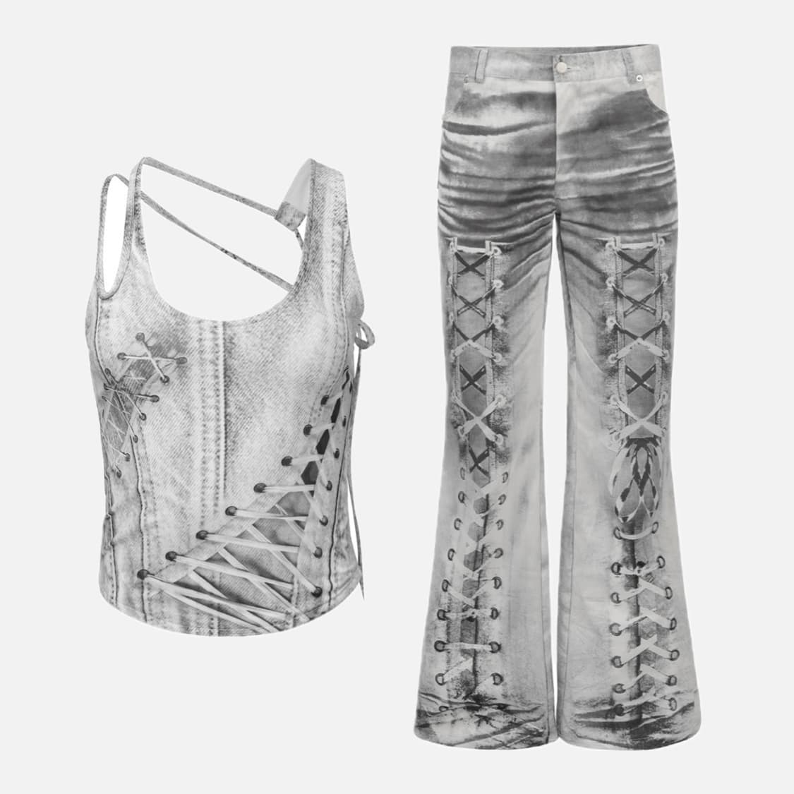 SET•나체 RACE UP PRINTED SLEEVELESS+PANTS 상품이미지1