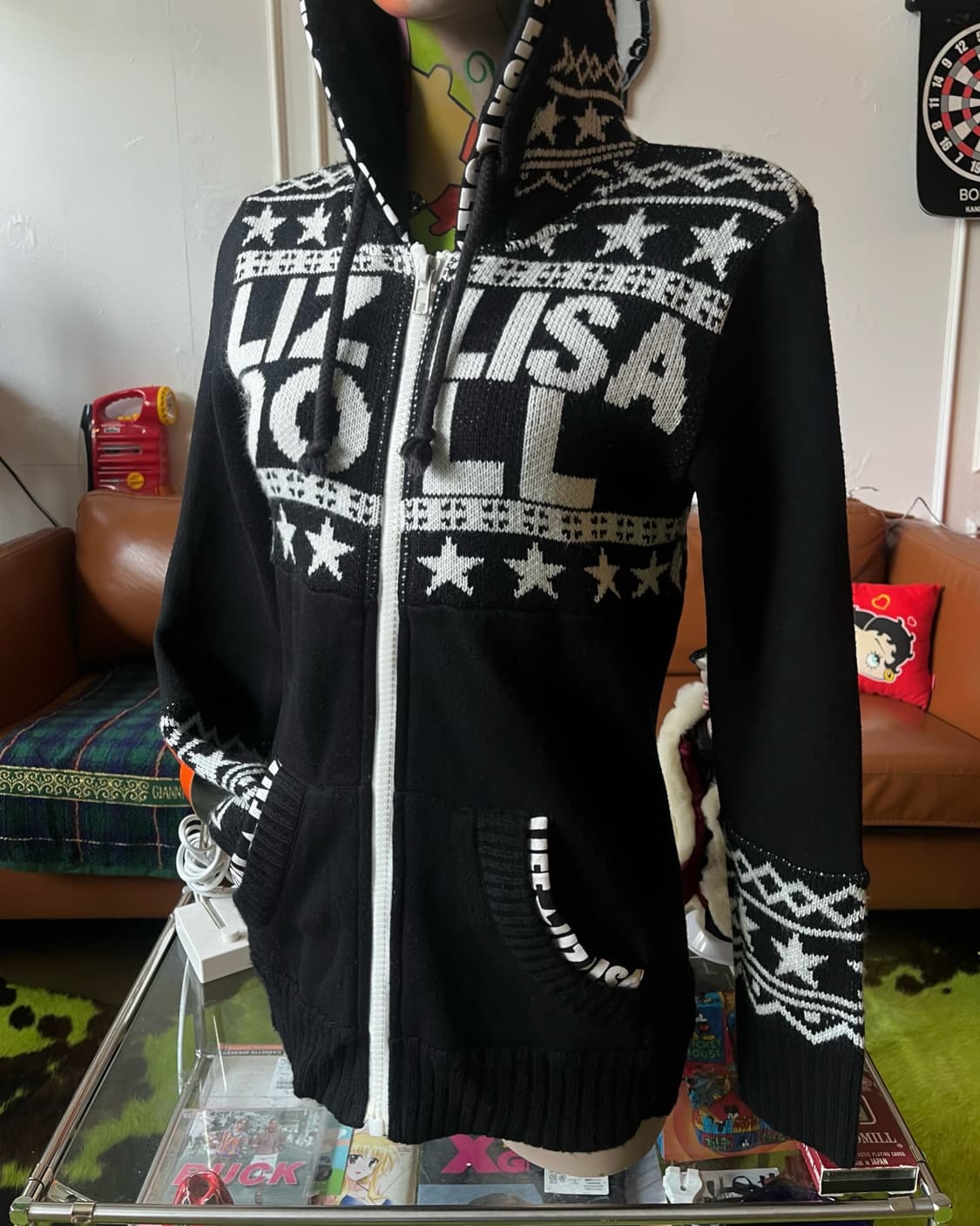 LIZ LISA Skull Lettering Knit Hood Zipup 상품이미지3