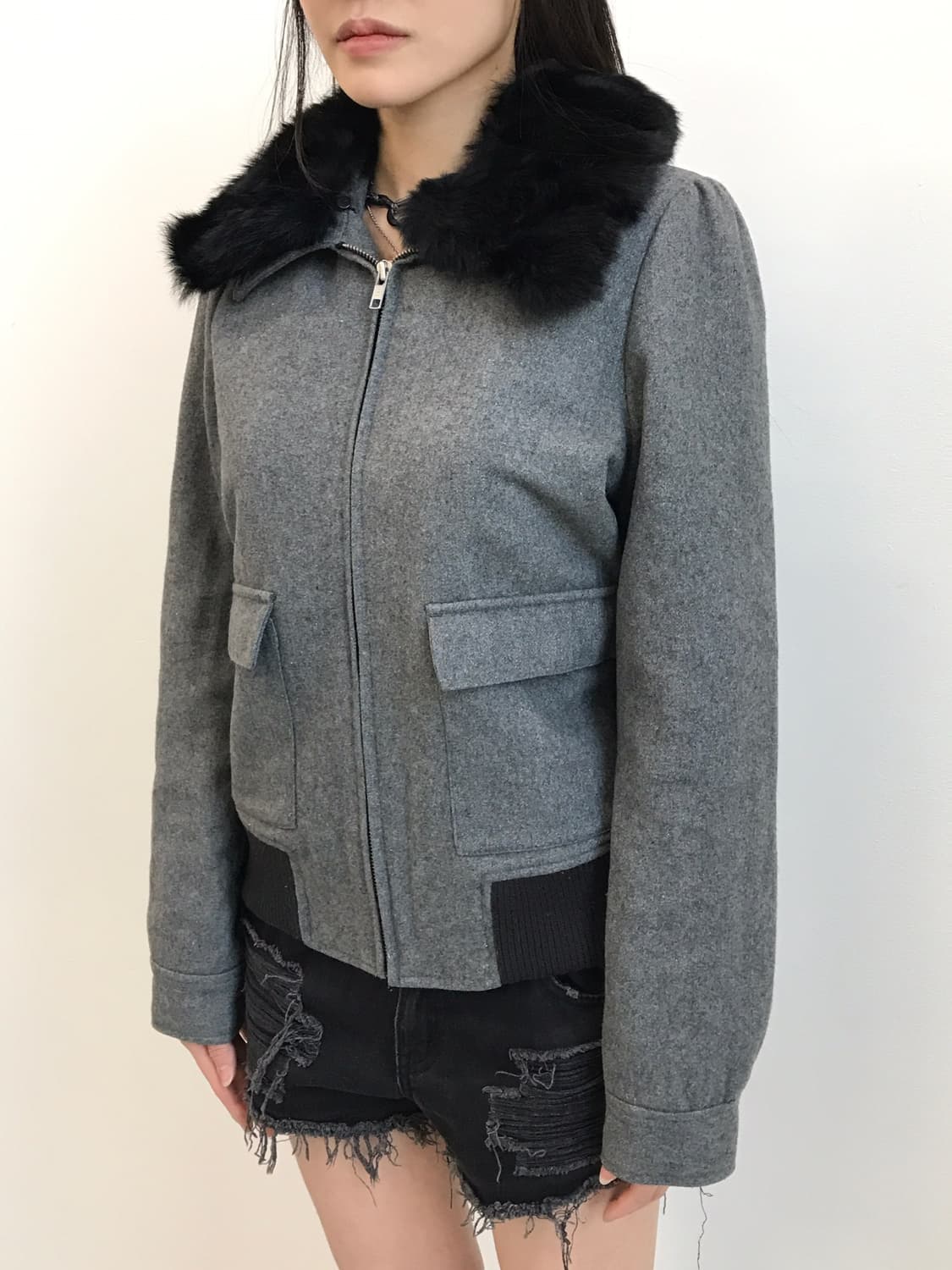 Jpn Wool Blend Rabbit Fur Collar Jacket 상품이미지3